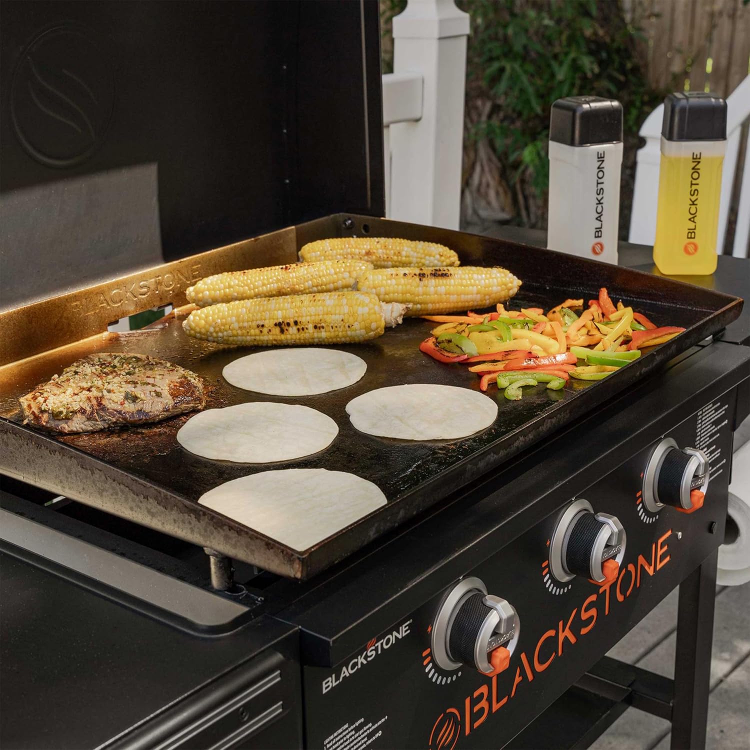 28 Inch Blackstone Griddle 2080 with Hood XL Griddle Original 3-Burner Outdoor Flat Top Grill, with Blackstone Griddle Seasoning, and Wholesalehome Gloves and Cloth