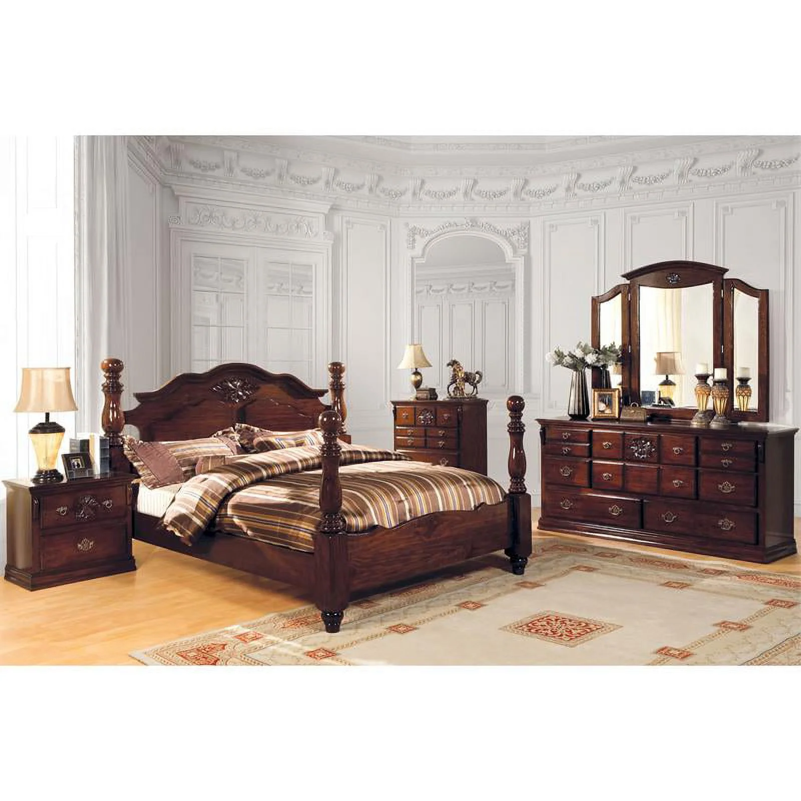 Furniture of America Hemps Solid Wood Four-Poster California King Bed in Brown