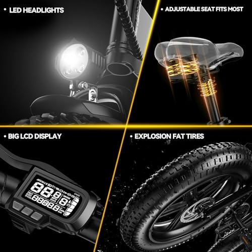 1000W Folding Electric Bike, 48V 20.8AH Large Removable Battery E-Bike, 30+MPH, 80 Miles Max Range, 20" Fat Tire Electric Bike for Adults, Adult Electric Bicycles for Commute