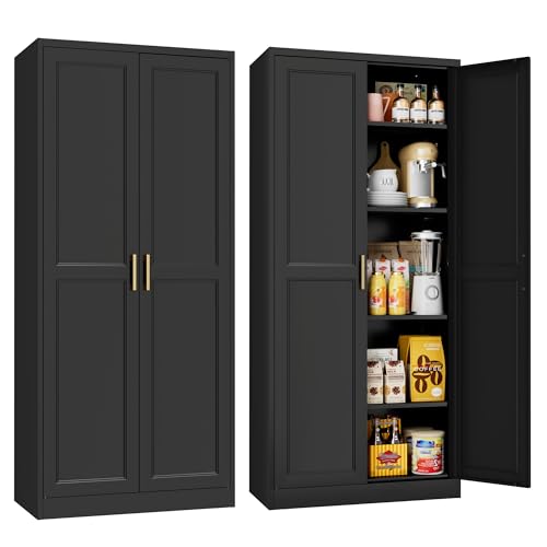 71" Tall Metal Storage Cabinet, Kitchen Pantry Storage Cabinets with Doors and 4 Shelves, White Pantry Cabinet, Utility Kitchen Cupboard, Large Steel Cabinets for Dining Room, Office, Living Room