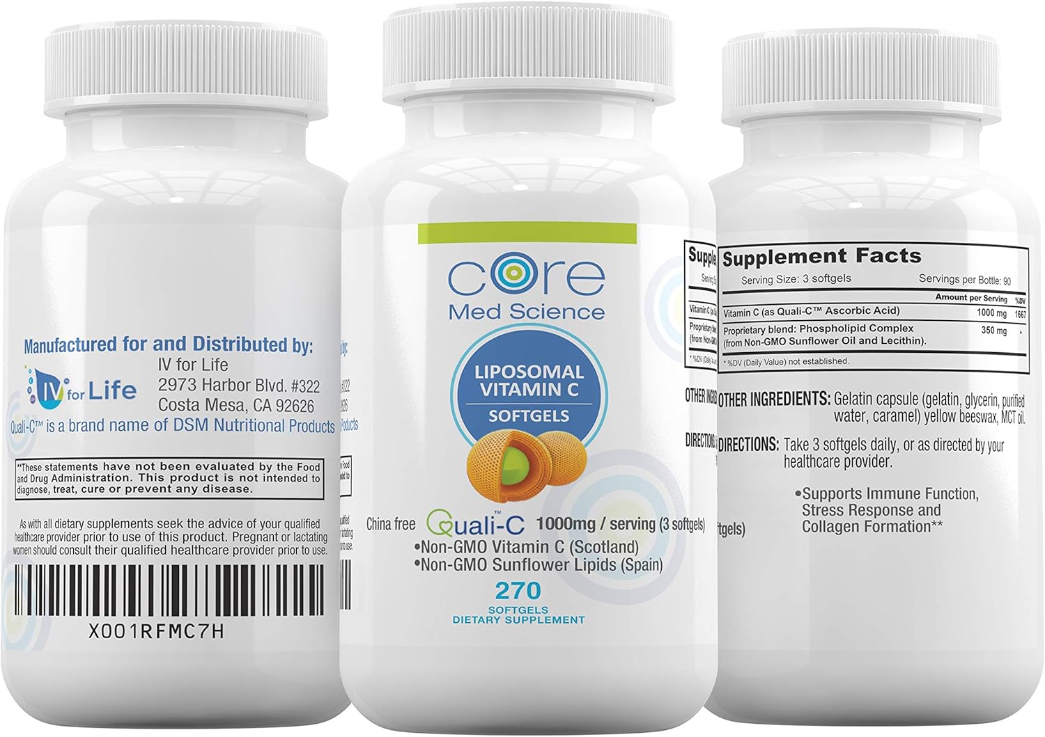 Core Med Liposomal Vitamin C Softgels 1000mg/dose - Quali®-C Vitamin C (Non-GMO) - USA Made - Immunity Support, Collagen Booster Supplement - Non-GMO Non-Soy … (3 Month) Pack of 2