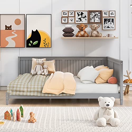 Harper & Bright Designs Full Daybed Frame, Full Size Platform Bed with Slat Support, Sturdy Wood Full Sofa Bed for Living Room, Bedroom, No Box Spring Needed (Full, White)