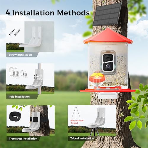 Smart Bird Feeder with Camera,Wireless Wild Bird Feeders, 160° Wide View Auto Capture Bird Videos & Motion Detection,AI Identify, DIY Add-ons & Hummingbird Feeder,Gift for Bird Lover