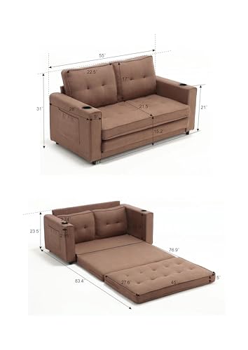 Futon Sofa Bed,3-in-1 Convertible Sleeper Sofa Bed Pull Out Couch with 2 Side Pocket Upgraded Loveseat Foldable Floor Couch Bed for Living Room,Dark Gray