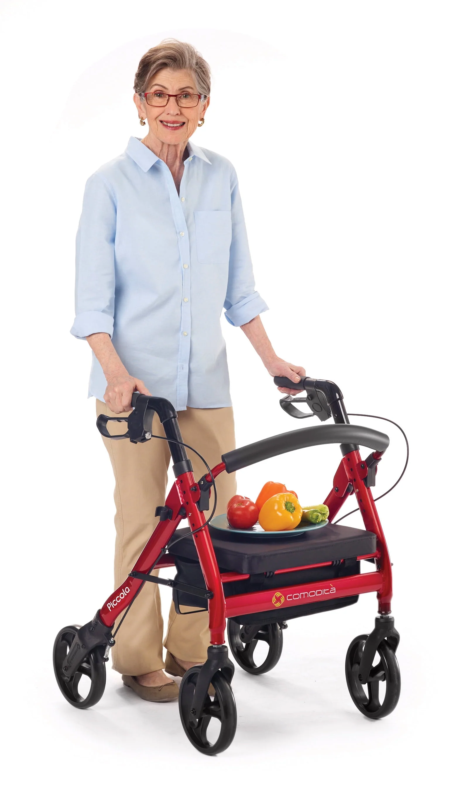 Comodita Piccola (Petite) Heavy Duty Rollator Walker with Comfortable 15 Wide Seat (Metallic Red)