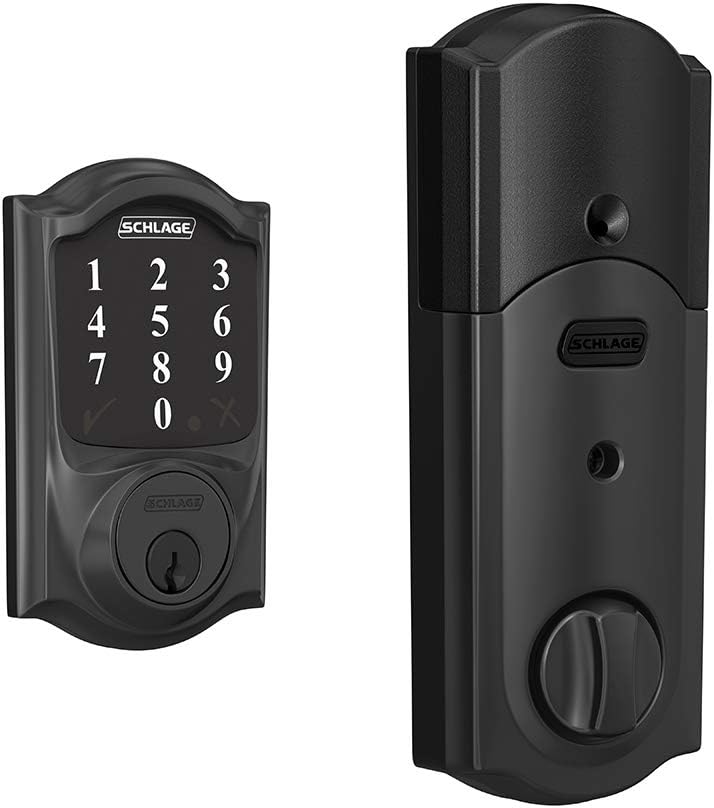 SCHLAGE BE469ZP CAM 605 Connect Smart Deadbolt With Alarm Inbuilt Camelot Trim In Bright Brass
