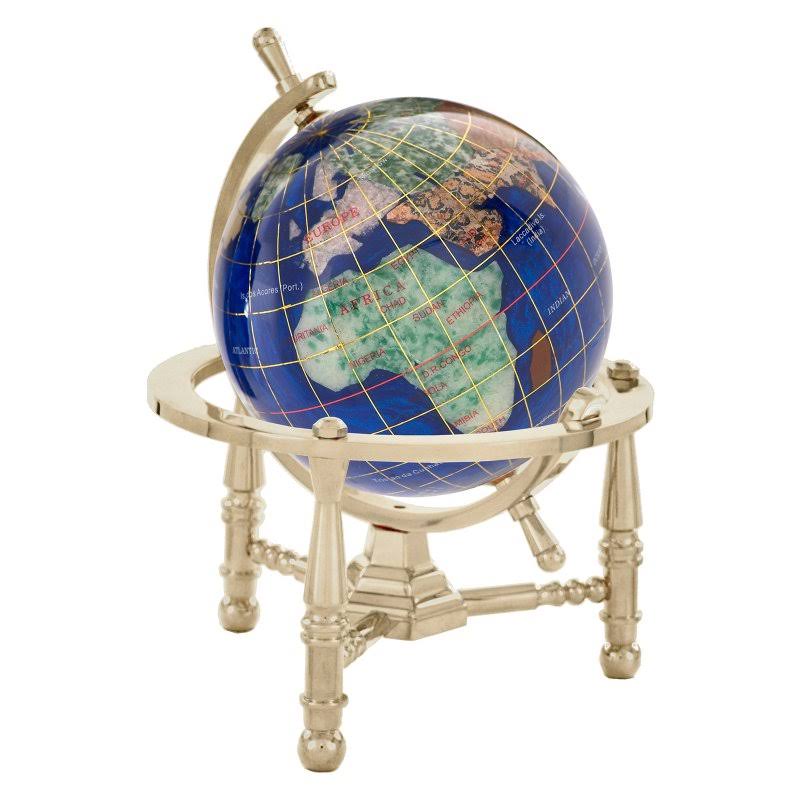 Kalifano GNT80AS-CB Caribbean Blue/Antique Silver 3x22 Gemstone Globe with Nautical 3-Leg Stand