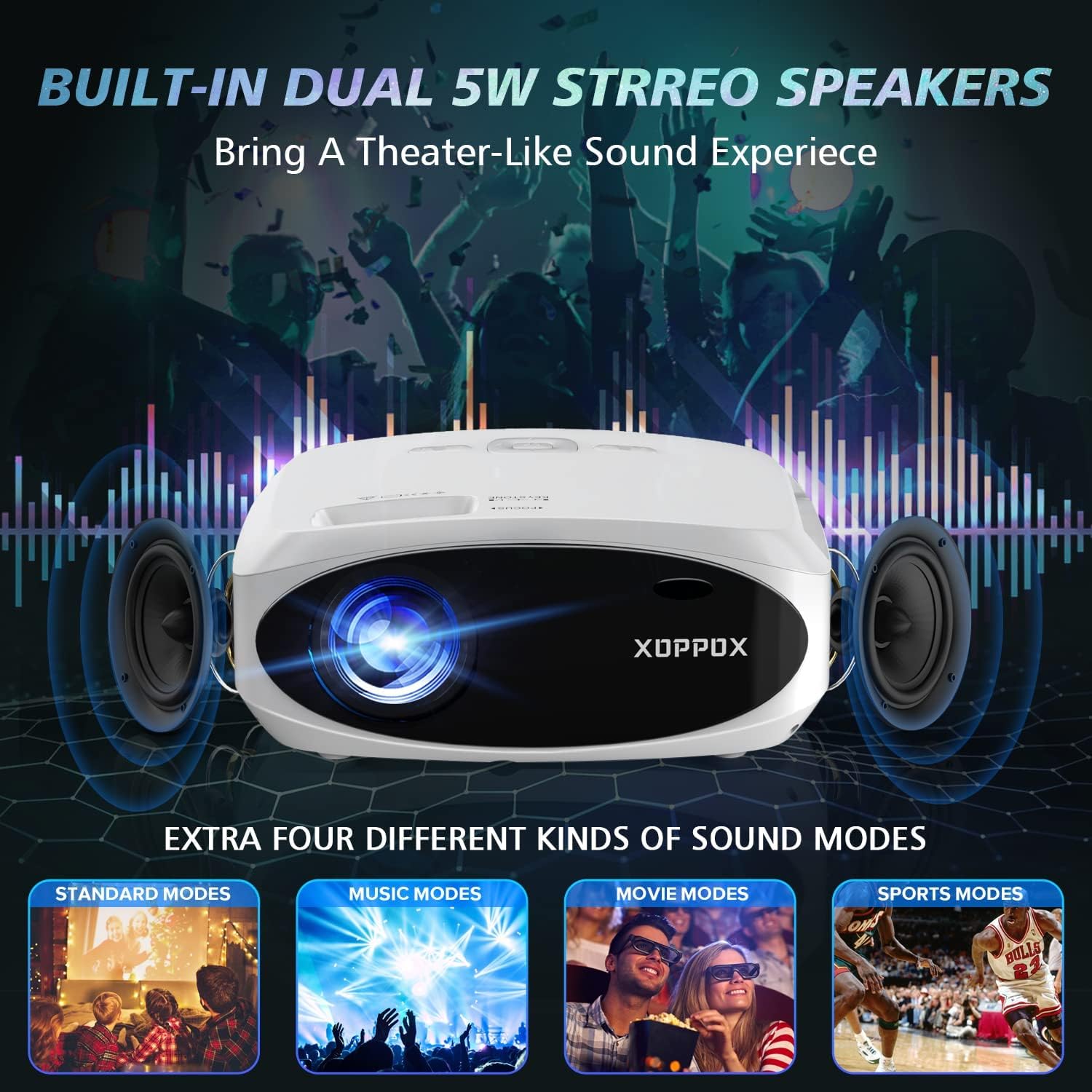 5G Smart Projector Built in Android Market Support 4D/4P Digital Keystone&Zoom, XOPPOX Native 1080P Full HD Projector Bluetooth Support, Home Theater and Outdoor Movie Projector[Carry Bag Included]