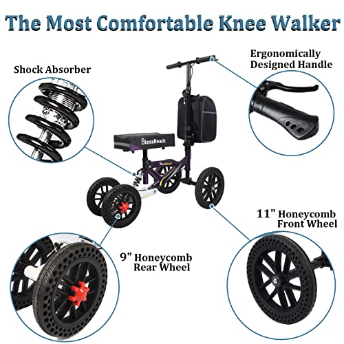 Knee Scooter, All Terrain Foldable Knee Scooter Walker, Disc Brake Knee Walker for Foot Injuries Compact Crutches Alternative