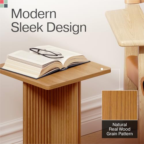 Square Fluted Accent Side Table - Pedestal Drink Table - Modern Home, Bedroom, and Living Room Furniture - Small End Table with Solid Wood X-Base and Wood Veneer Top (White)