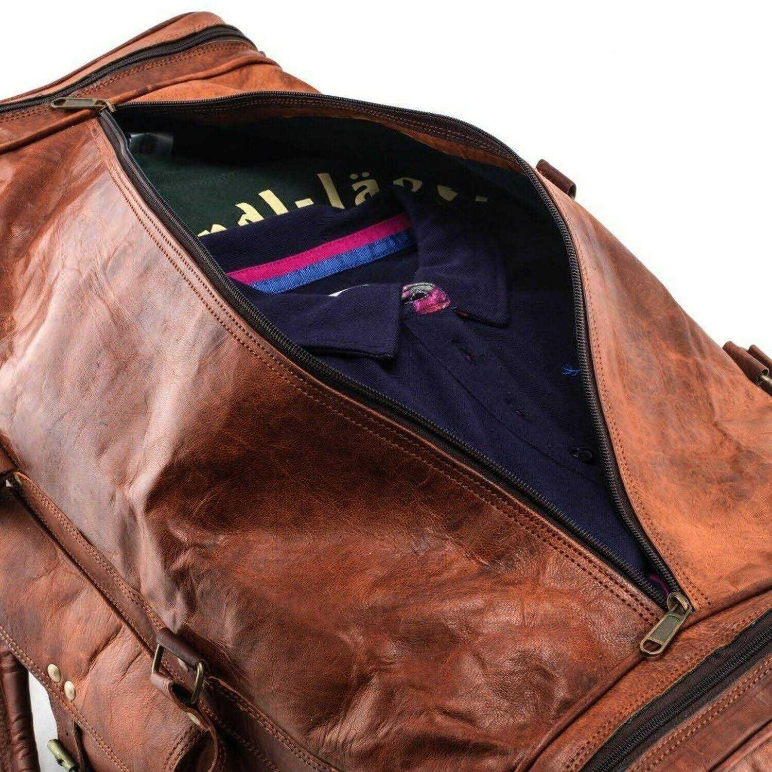 24 inch Genuine Leather Duffel | Travel Overnight Weekend Leather Bag | Sports
