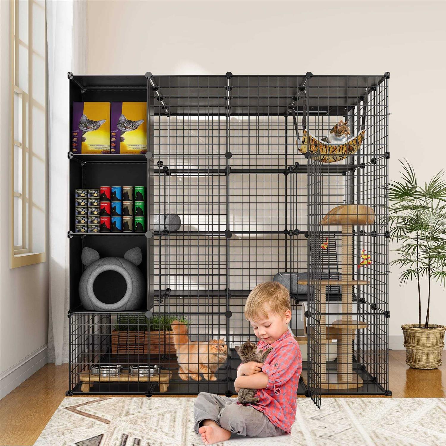 YITAHOME Cat Cage Indoor Large with Storage Cube DIY Catio Cat Enclosures Metal Cat Playpen with Hammock 1-4 Cats Tiers Cat - Pet Supplies online store