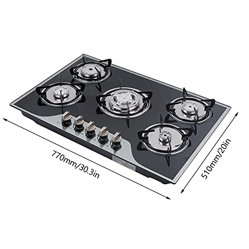 BEYANEE Gas Cooktop 30Inch, Built in Gas Stove 5 Burners, Stainless Steel Gas Hob, NG/LPG Convertible Gas Burners, Gas Range Top for Kitchen RV Outoor - Thermocouple Protection