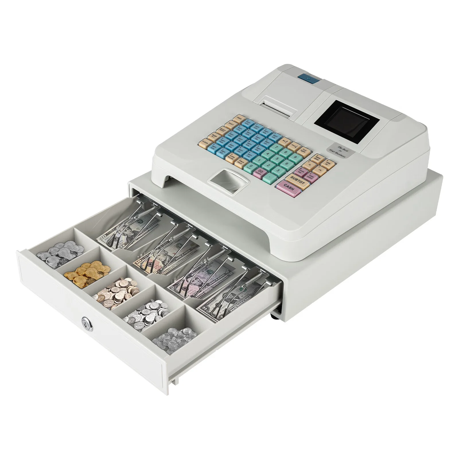Aiqidi Electronic Cash Register POS Syetem 48 Keys 8 Digital LCD Display Casher with Flat Keyboard and Drawer Box for Retail Restaurant Shop 110V