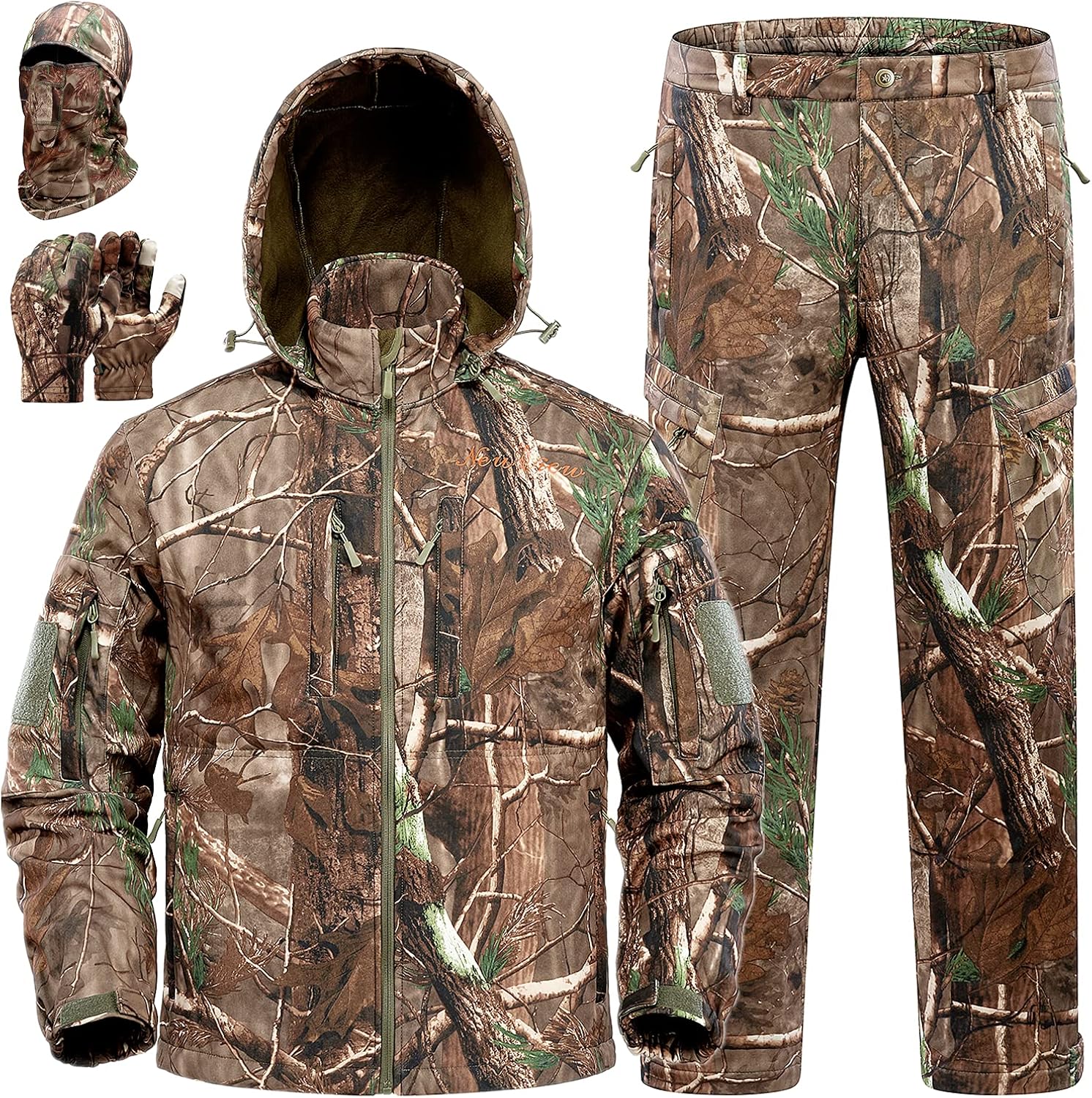 New View Quiet Hunting Clothes for Men, Camo Hunting Jacket and Pants, Water Resistant and Insulated