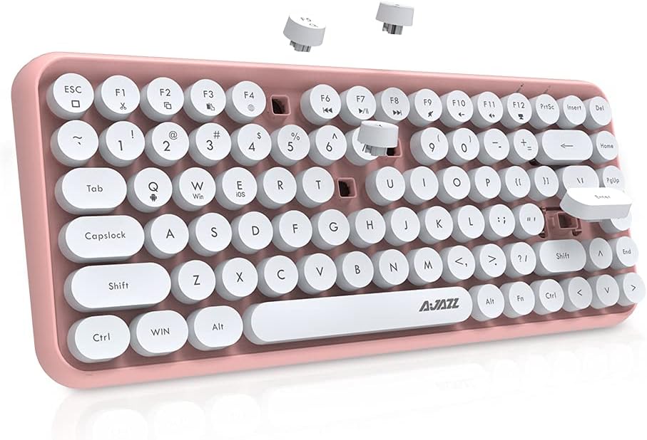 NACODEX 84 Key Bluetooth Typewriter Keyboard with Cute Retro Round Keycaps, Comfortable Ergonomic Wireless Mini Keyboard for iOS Window Android (Brown)