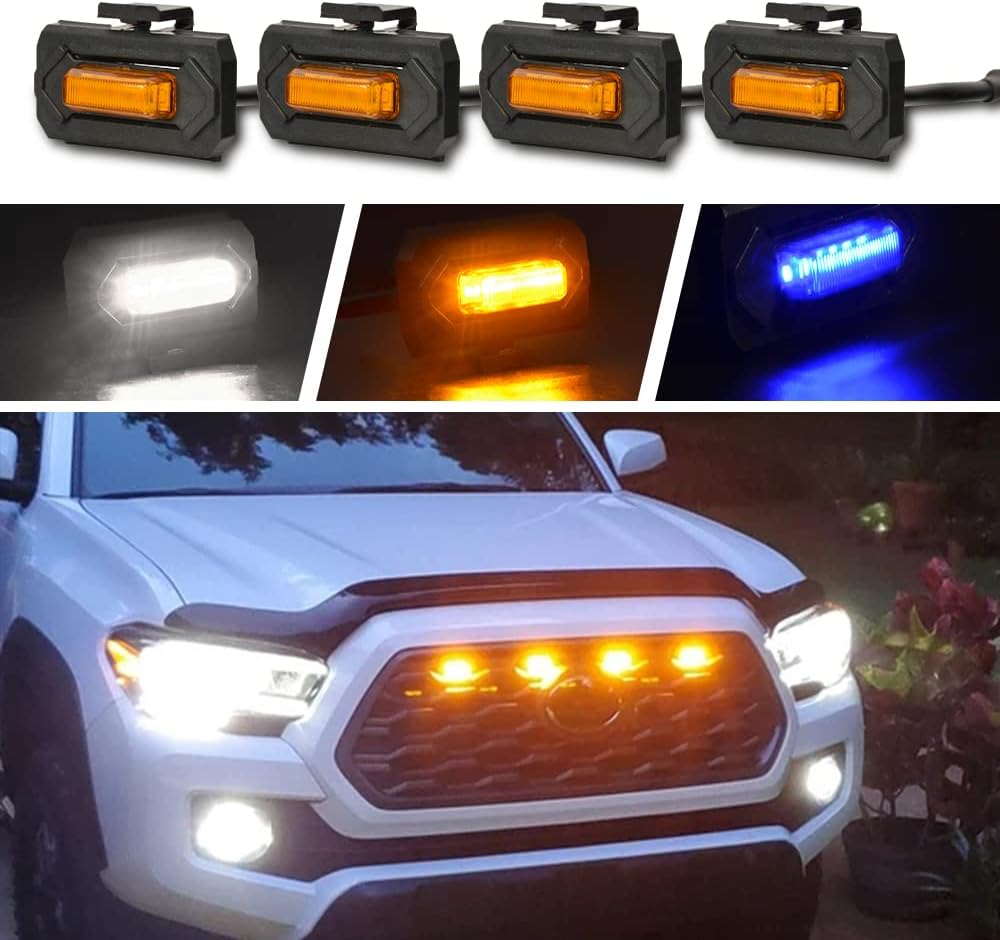 Kingory 4pcs Raptor LED Light Upgrade For 2020 2021 Tacoma OEM Grill, For 2022 Tacoma grille lights LED Grill Lights Compatible With TRD Off Road and Sport OEM Grille（Black Shell Amber Light）