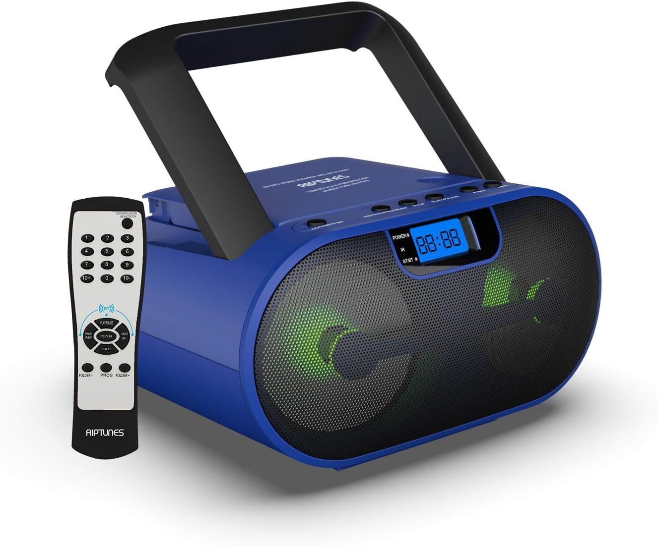Riptunes CD Player Boombox Portable Radio AM/FM Bluetooth Boombox MP3/CD, USB, mSD, Aux, Headphone Jack Stereo Sound System with Enhanced Bass, LED Lights, LCD Display with Remote, Pink Pack of 2