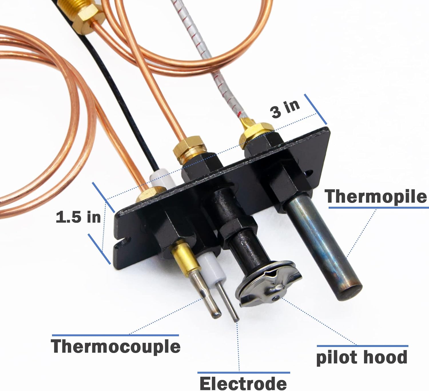10002264 Propane and Natural Gas Pilot Assembly,LP NG 3 Way Pilot Replacement for Majestic,Temco,Vermont Castings Dutchwest,Fireplace and Stoves,Replaces 10002265
