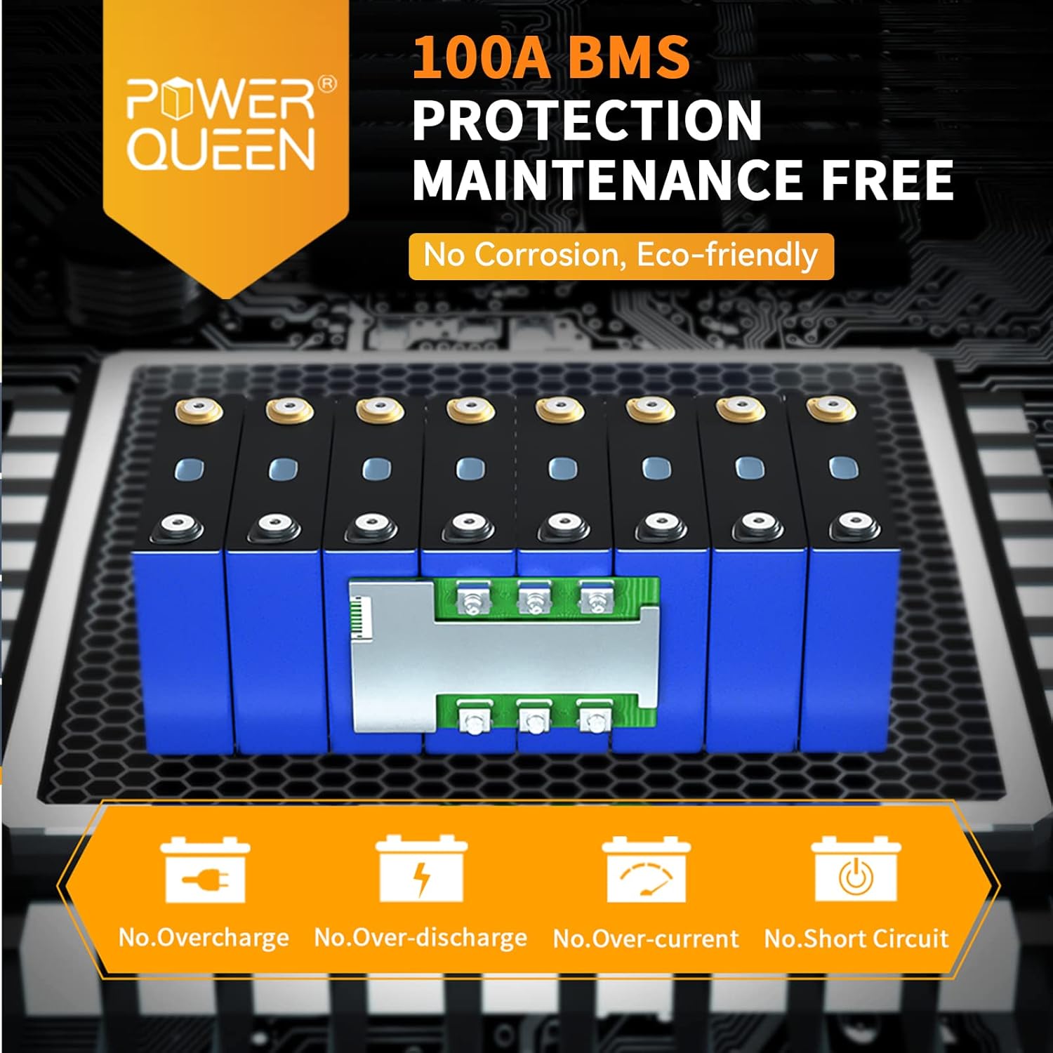 Power Queen 25.6V 100Ah 2.56kWh Deep Cycle LiFePO4 Battery with Longer Runtime, Built-in 100A BMS, 4000+Cycles, 2.56kW Max Load Power, Perfect in Solar Storage System, RV, Marine, Backup Power, etc