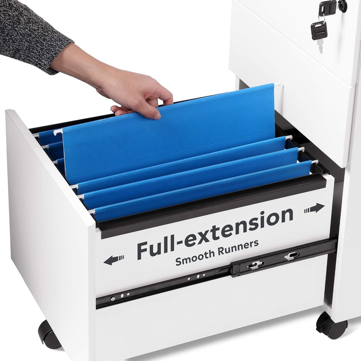 DEVAISE 3 Drawer Rolling File Cabinet with Lock, Wood Under Desk Filing Cabinet fits Letter/Legal/A4 Size for Home Office, White