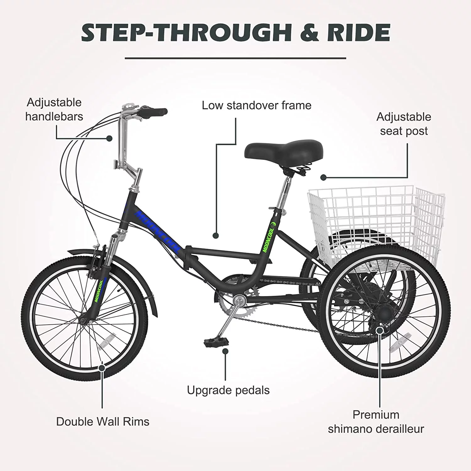ABORON Adult Folding Tricycles, 7 Speed Folding Adult Trikes, 26 Inch 3 Wheel Bikes with Low Step-Through, Foldable Tricycle for Adults, Women, Men, Seniors - Curated Treasures Market