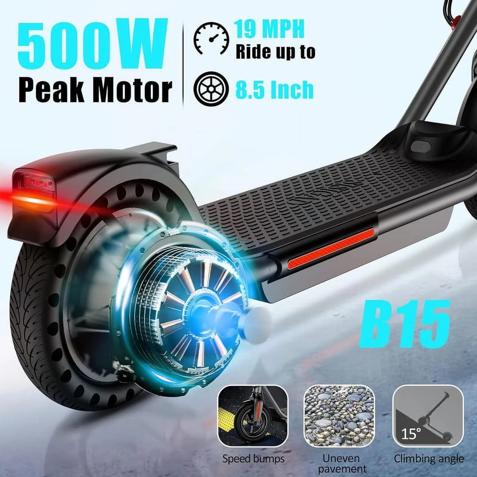 SISIGAD Electric Scooter for Adults, B15 Dart Jr 300W Folding Commuting Kick Scooter with Double Braking System, 8.5" Solid Tires, 19Mph Speed, 15 Miles Long Range