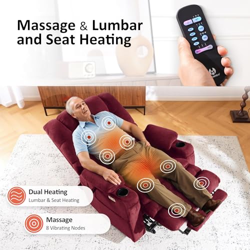 MCombo Large Triple Motor Power Lift Recliner Chair with Massage and Dual Heating, Adjustable Headrest for Tall Elderly People, Fabric 7634 (Grey, Large)