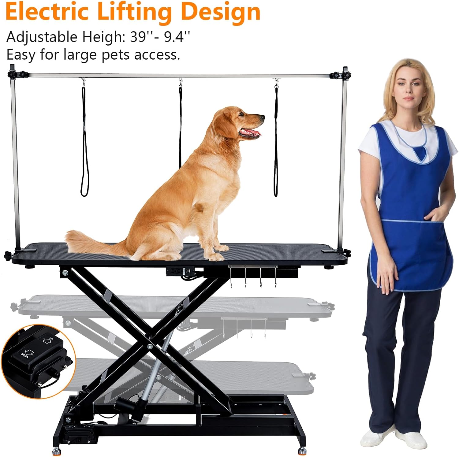 60" Hydraulic Dog Grooming Table for Pet, Heavy Duty Structural Hydraulic Max Load 350Lbs Professional Pet Grooming Table with Adjustable Overhead Arm & Noose Height Range 9.4''-39.4''2024