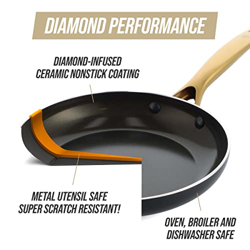 Blue Diamond 20 Piece Cookware and Bakeware Set, Diamond Infused PFOA PFAS-Free Ceramic Nonstick Pots and Pans, Durable Nontoxic Metal Utensil Safe & Scratch Resistant, Dishwasher & Oven Safe, Blue