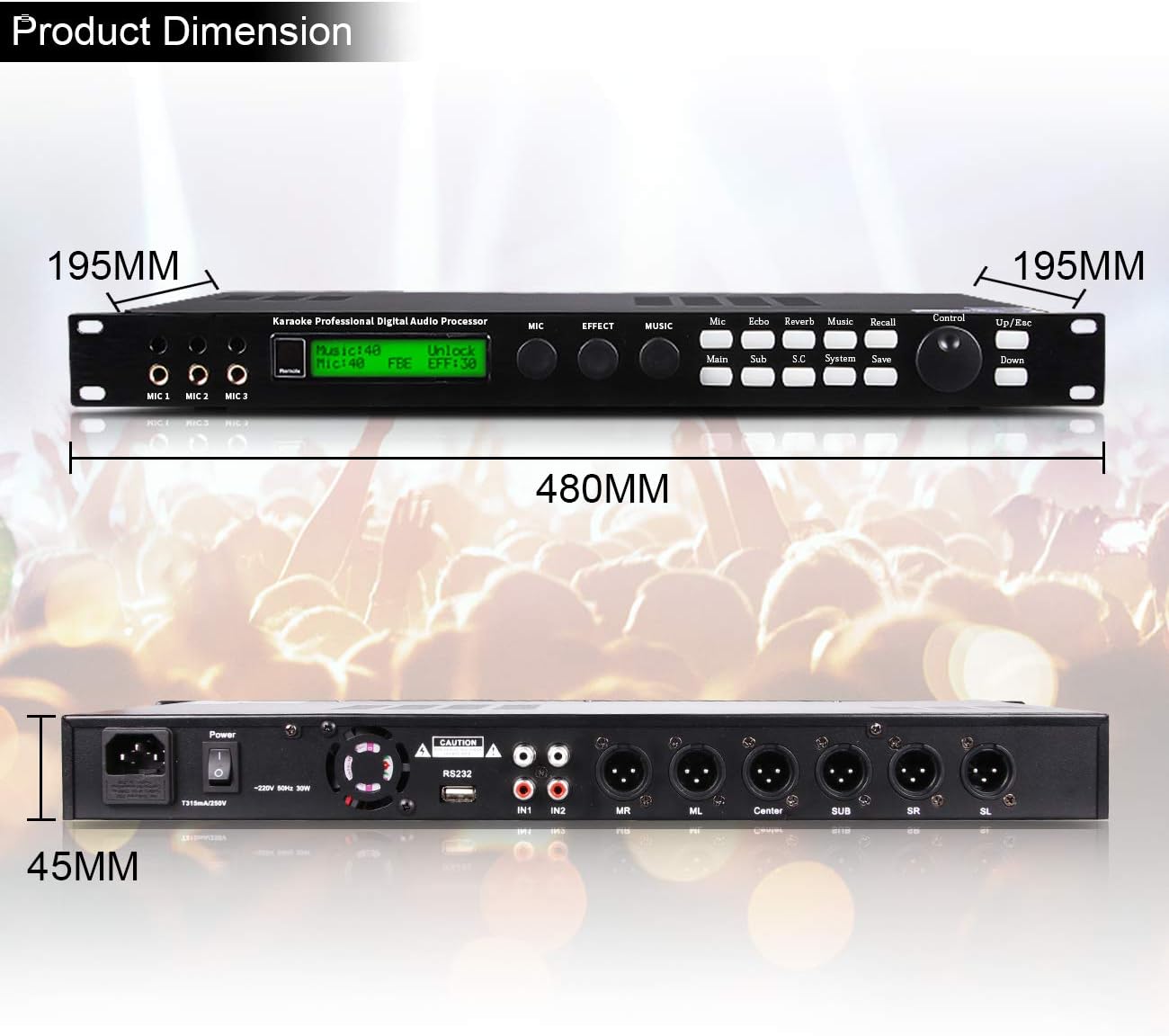 Depusheng X5 Karaoke Professional Digital Audio Processor Can Set via a PC Interface Prevent Howling