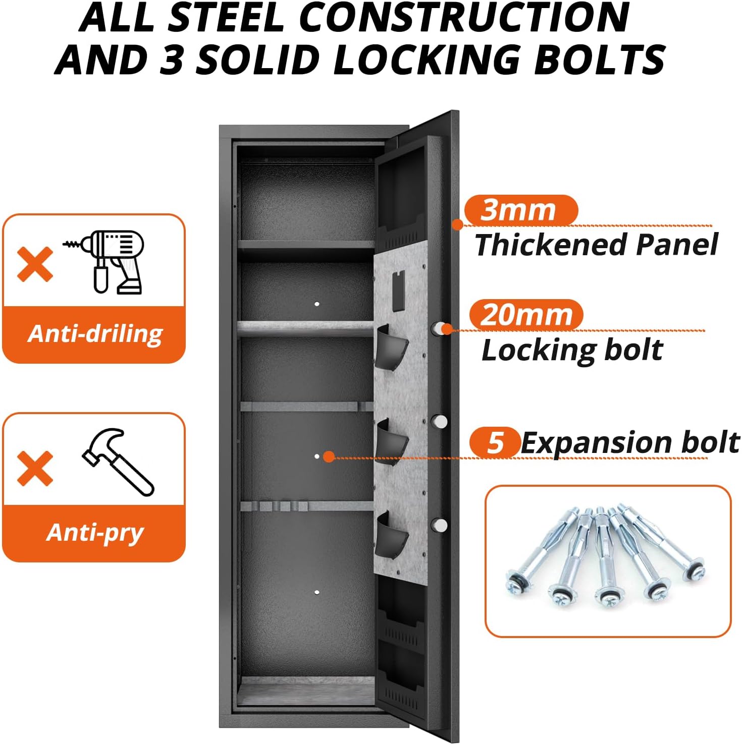 Gun Safes Cabinets Biometric Fingerprint Gun Safes Fireproof for 5 Home Rifle Shotguns and 3 Pistols with 3 Ammunition Storage Rack and Led Light