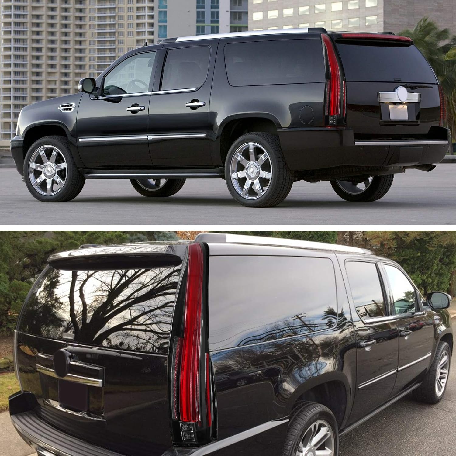 LSAILON Tail Light Assembly Replacement Fit 2007-2014 For Cadillac Escalade ESV Black Housing Red /Clear Lens