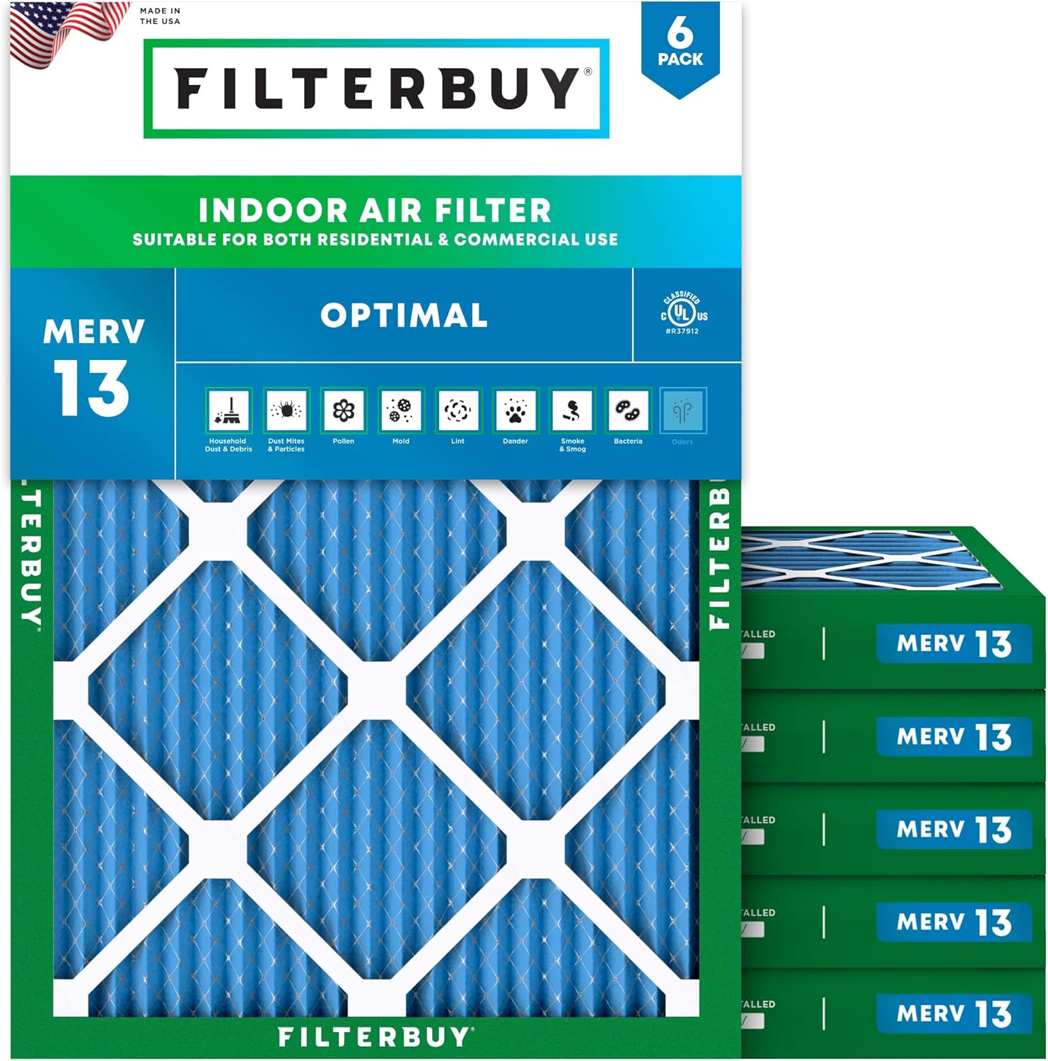 Filterbuy 24x30x2 Air Filter MERV 13 Optimal Defense (6-Pack), Pleated HVAC AC Furnace Air Filters Replacement (Actual Size: 23.50 x 29.50 x 1.75 Inches)