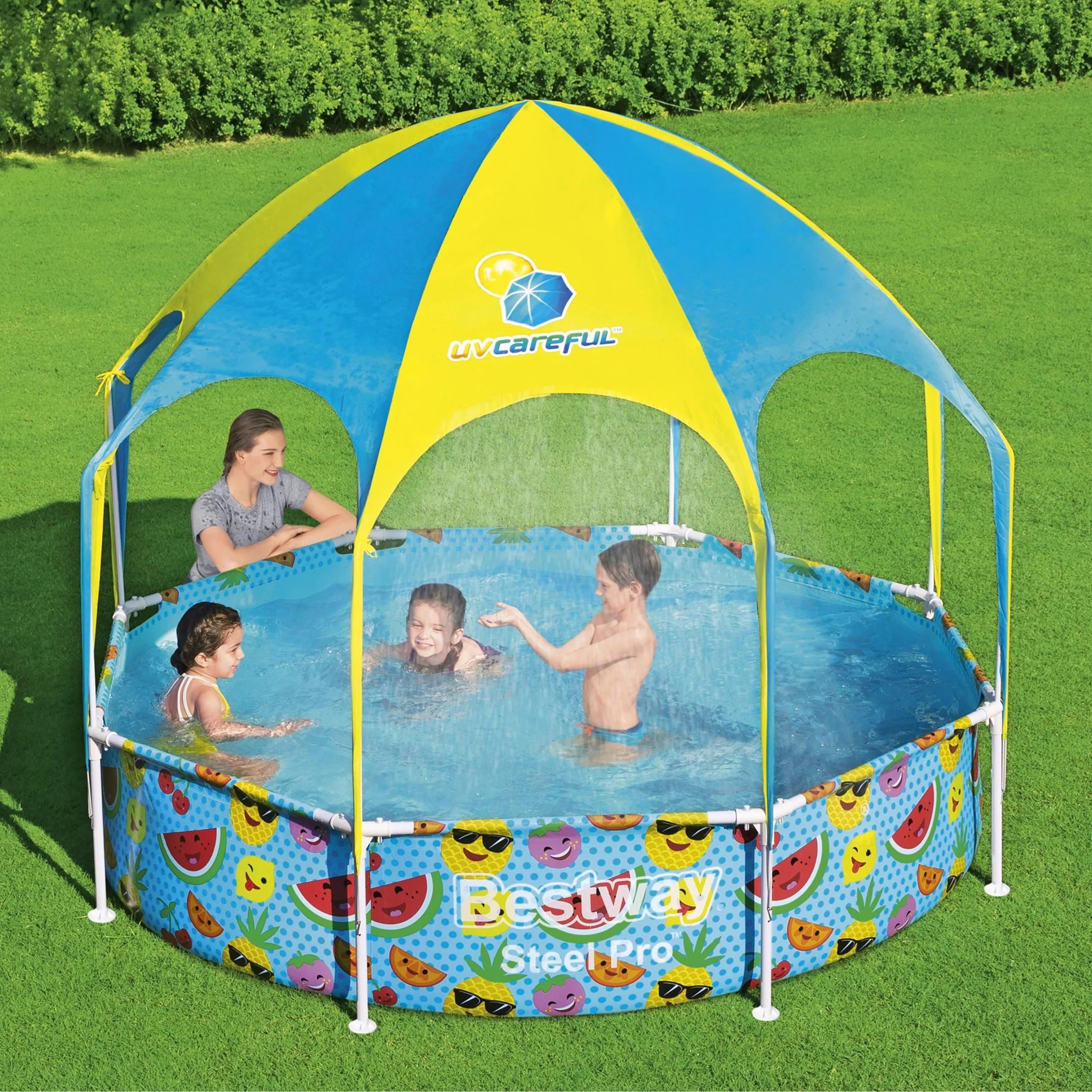 Bestway 8' x 20" Above Ground Round Swimming Pool with Shaded Canopy, Fruit