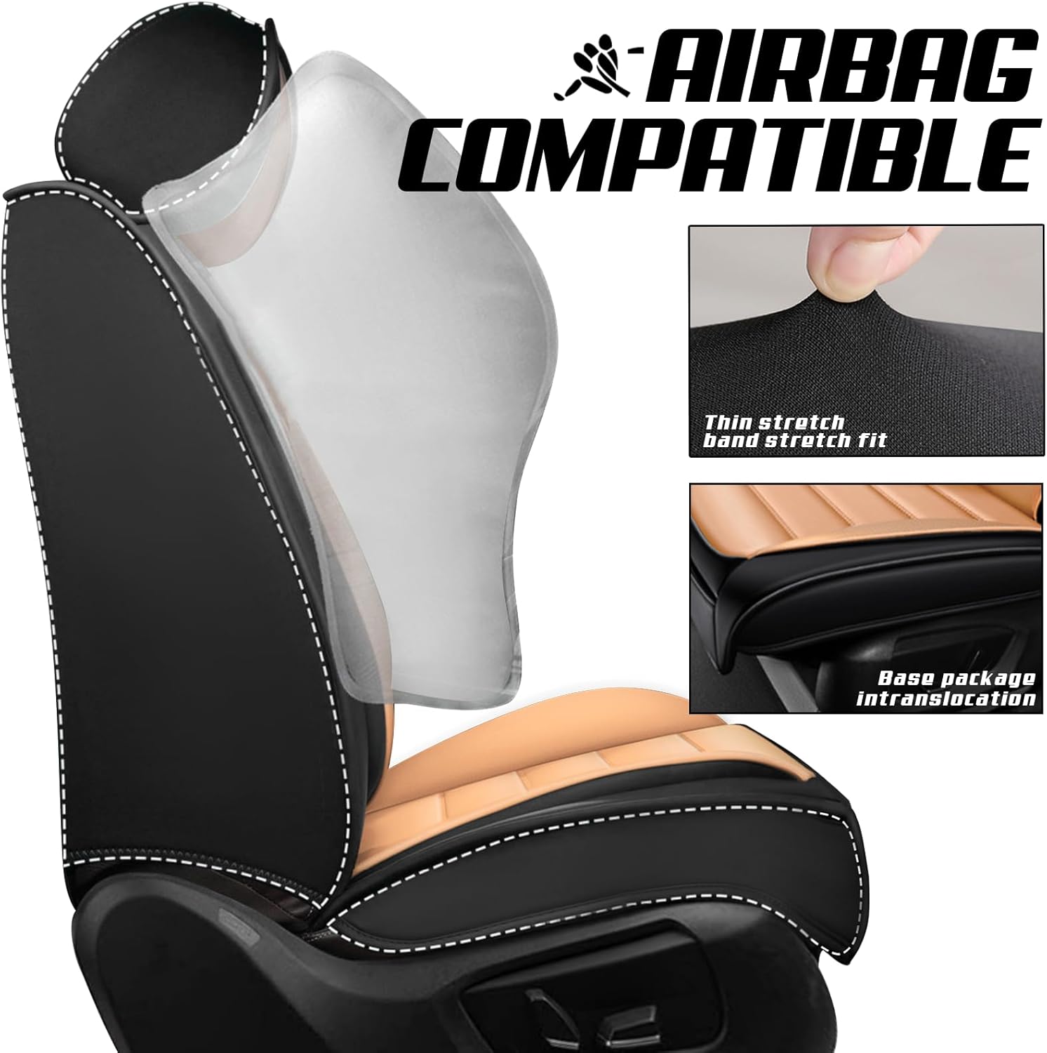 Leather Seat Covers fit 2010-2024 for Ram 3500 Crew Double Cab Quad Cab Laramie Tradesman, Waterproof Nappa Leather Pickup Seat Covers (2 Front Seat with Pillow, Black&Orange)