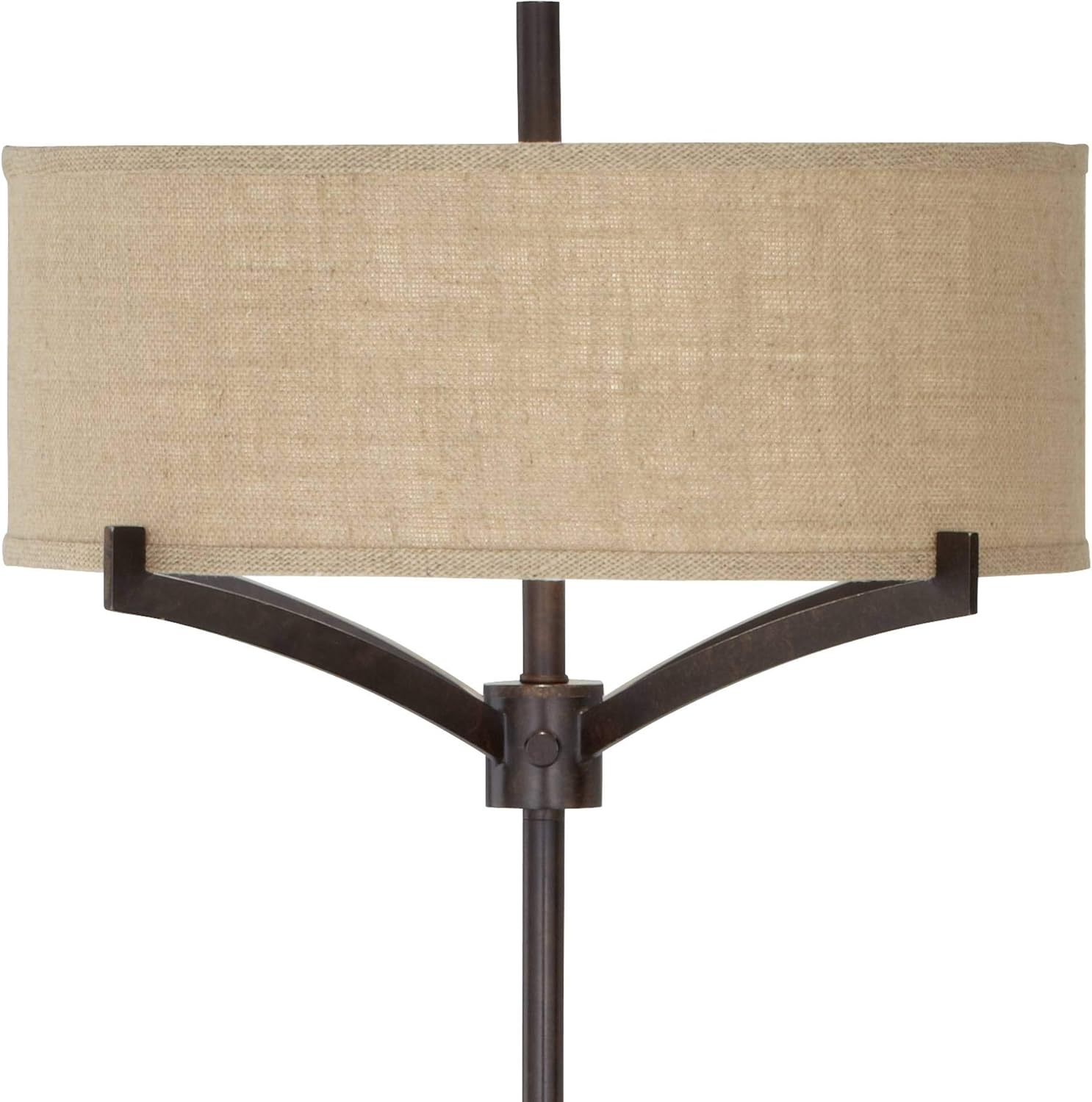 Franklin Iron Works Tremont Modern Mid Century Floor Lamp Standing 62" Tall Deep Bronze Metal Tan Burlap Drum Shade for Living Room Reading Bedroom Office House Home Decor