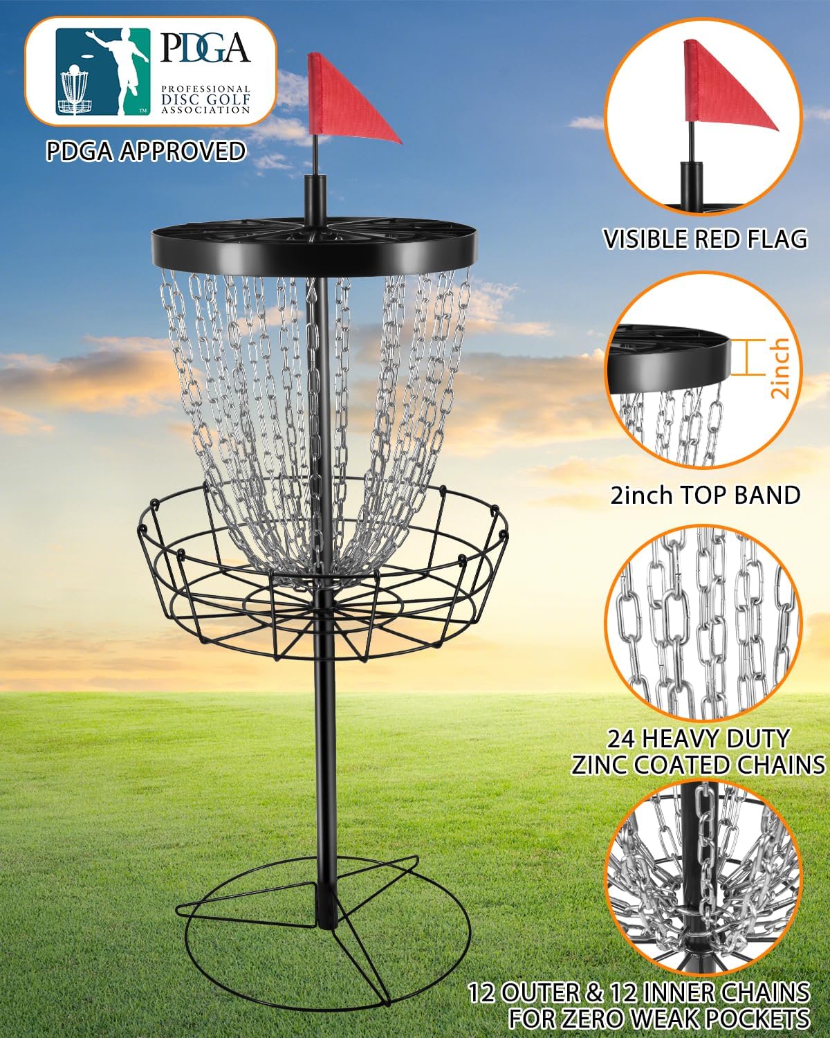 Portable Disc Golf Targets with 24 Chains - PDGA Approved Frisbee Golf Enthusiast's Must-Have Disc Golf Basket, Frisbee Golf Baskets, and Disc Golf Hole. Perfect for On-The-Go Disc Golfing