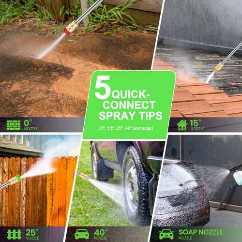 5000 PSI Adjustable Pressure Washer 2.8GPM Electric Power Washer with 33ft Pressure hose, 4 Nozzle and Foam Cannon, Powerwashers for home, Cars, Pressure Setting Range (2500PSI-4500PSI)Green