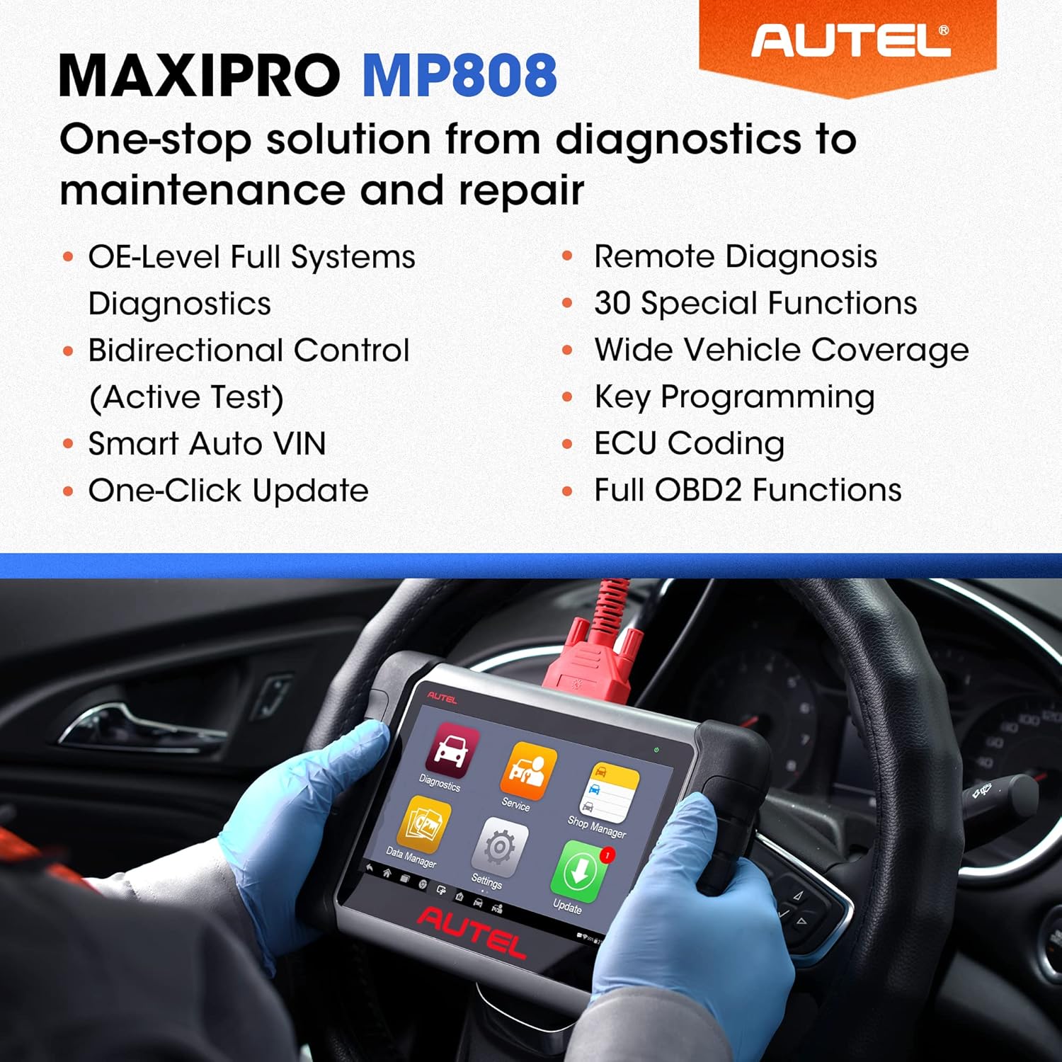Autel MaxiPRO MP808 OBD2 Diagnostic Scanner More Advanced Scan Tool with Bi-directional Control Ability and Key Programming (Upgraded version of DS808 and same as MS906)