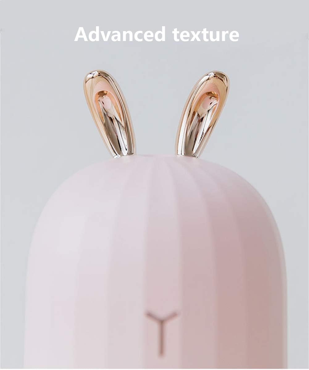 Mini Portable Desk Humidifier - Cute Rabbit USB Cool Mist Air Humidifier with Night Light for Bedroom Office Desktop Car Travel