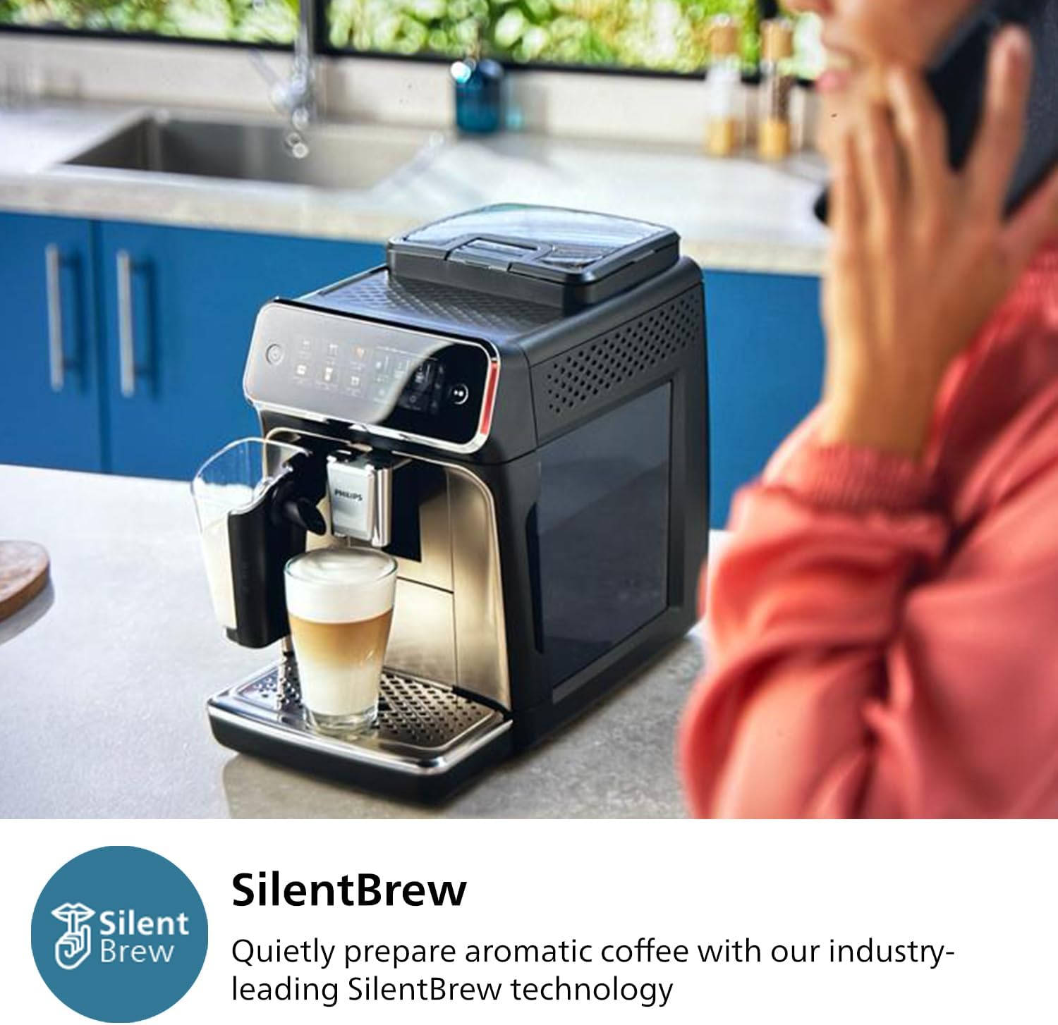 PHILIPS 3300 Series Fully Automatic Espresso Machine - 5 Beverages, Intuitive Touch Display, Classic Milk Frother, SilentBrew, 100% Ceramic Grinder, AquaClean Filter. Black Chrome (EP3326/90)