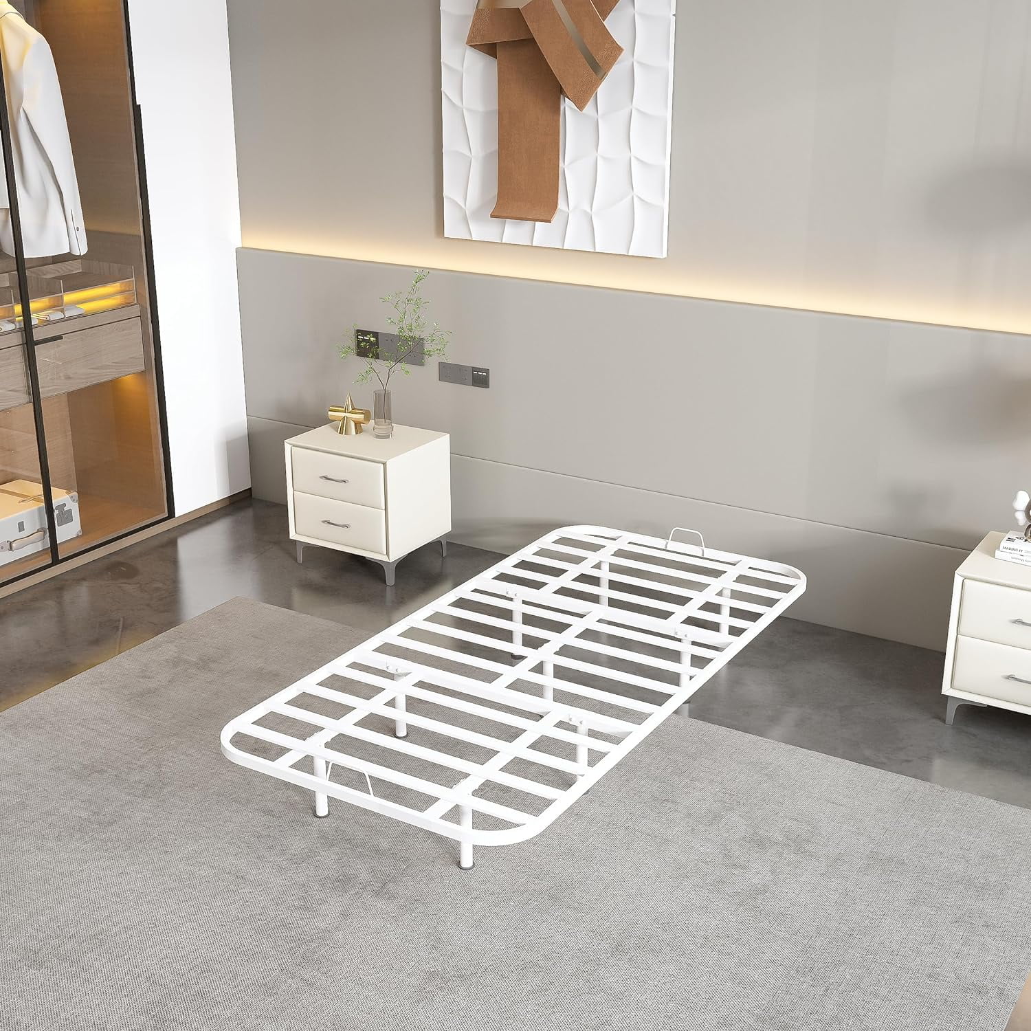 YINCHEN Floating Metal Bed Frame - Twin Size Modern Platform with Smart LED Lights, Heavy Duty Bed Mattress Foundation, No Box Spring Needed, Warm White