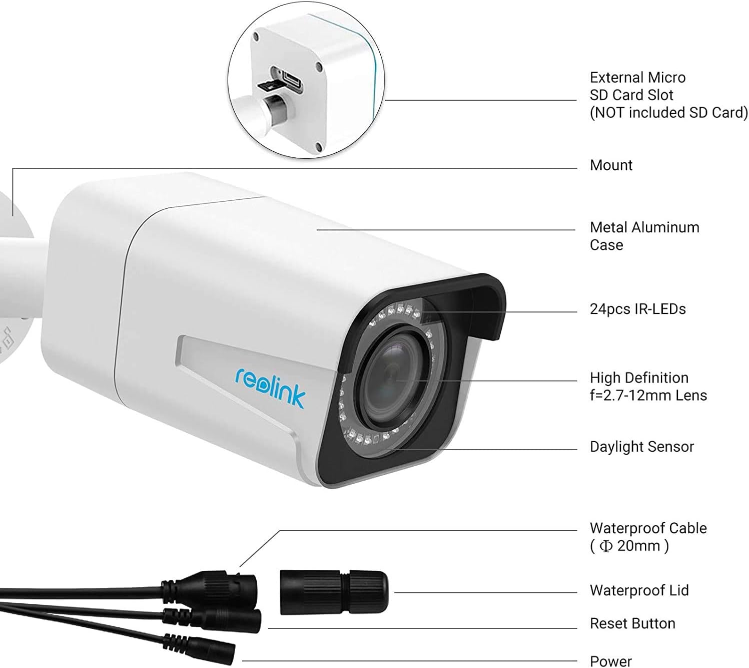 REOLINK PoE Camera 4X Optical Zoom, Auto-Focus Outdoor Indoor Video Surveillance, 5MP Super HD, Work with Smart Home, IP Security IR Night Vision, Remote Access via Phone App, RLC-511 (Pack of 1)