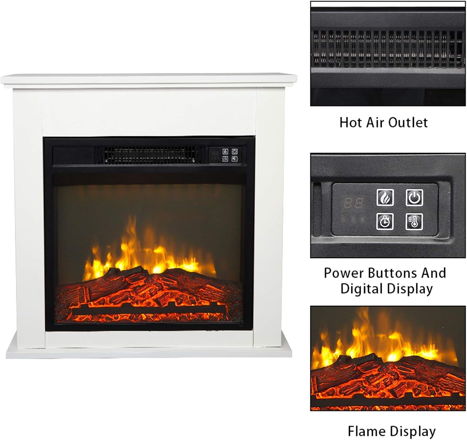 Electric Fireplace - 24.8 Inch White Wood Fireplace Cabinet with Mantel Package Freestanding Fireplace Heater , Fireplaces Stove Heater with Auto-Shutoff,Overheat Protection and Remote Control