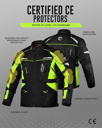 JAG Touring Motorcycle Jacket for Men, Dual Sports Water Resistant Adventure Riding Jacket with Cordura Fabric & CE Armor