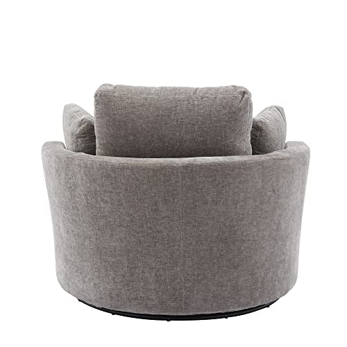 42.2" W Oversize Round Chair, 360 Degree Chenille Swivel Accent Barrel Chair with 3 Pillows for Bedroom Living Room Lounge Hotel (Beige)