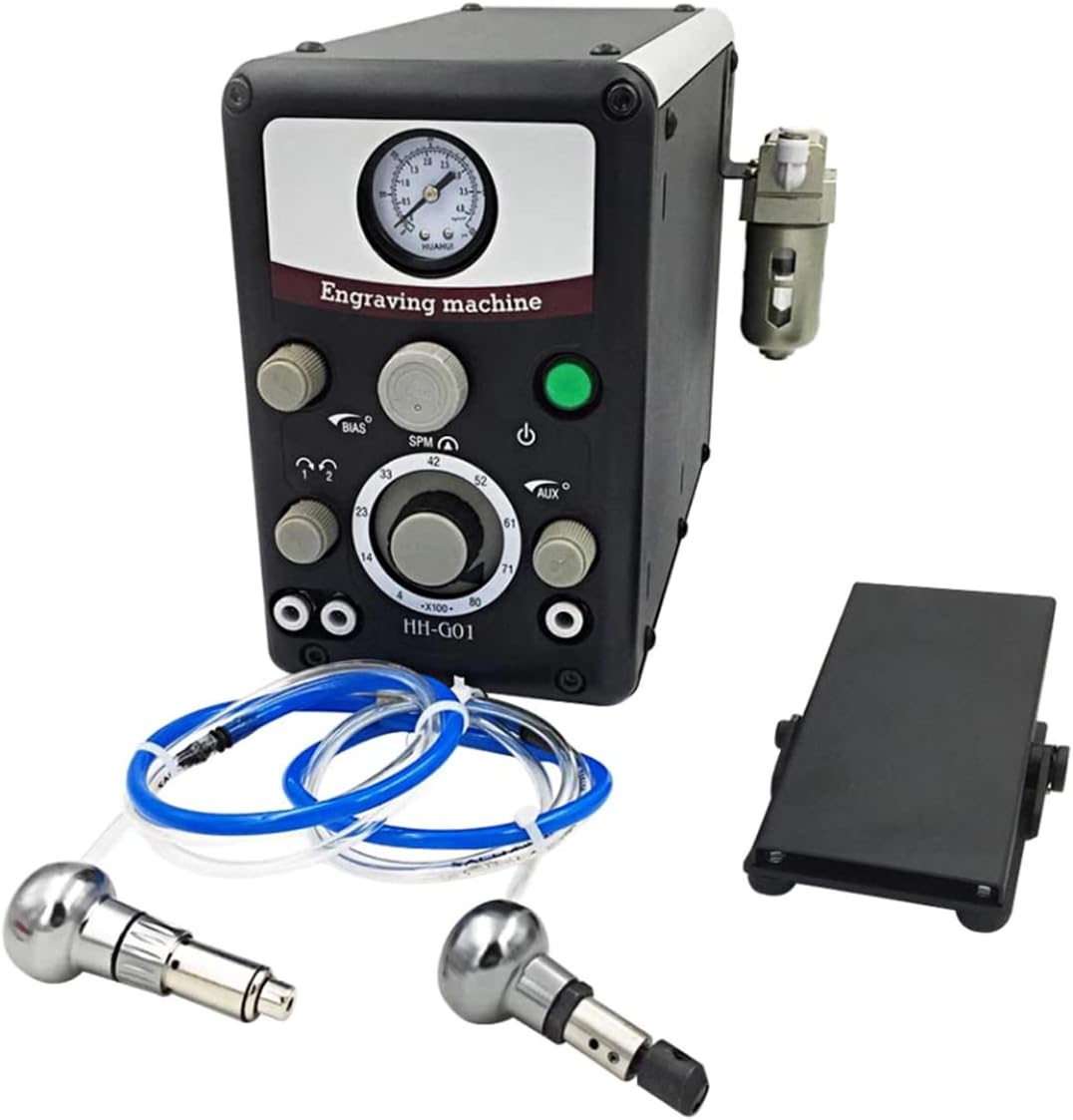 Dual-Head Pneumatic Jewelry Engraver Machine 110V 60Hz Pneumatic Hand Engraving Machines 400-8000 RPM Pneumatic Graver Handpiece Micro Engraer for Jewelry Crafts and Wrought Iron