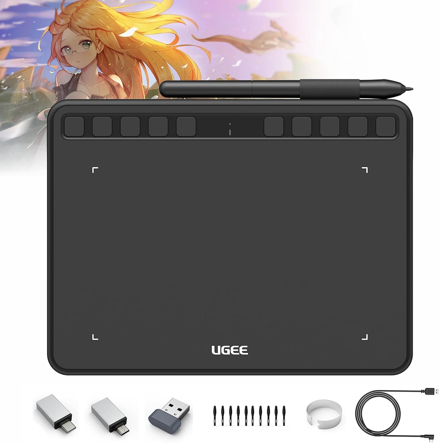 UGEE S1060W Wireless Graphics Drawing Tablet 10x6 Inch Ultrathin Digital Art Pad with 12 Hot Keys & 8192 Levels Battery-Free Stylus for Sketch/ Online Teaching/ Note-Taking Pack of 2