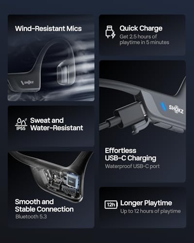 SHOKZ New OpenRun Pro 2 - Open-Ear, Bone Conduction Sport Headphones - with Reflective Strip - Sweat Resistant, Workout Headphones - Secure, Wireless, Comfortable Fit-Deep Bass and Smart Mic App